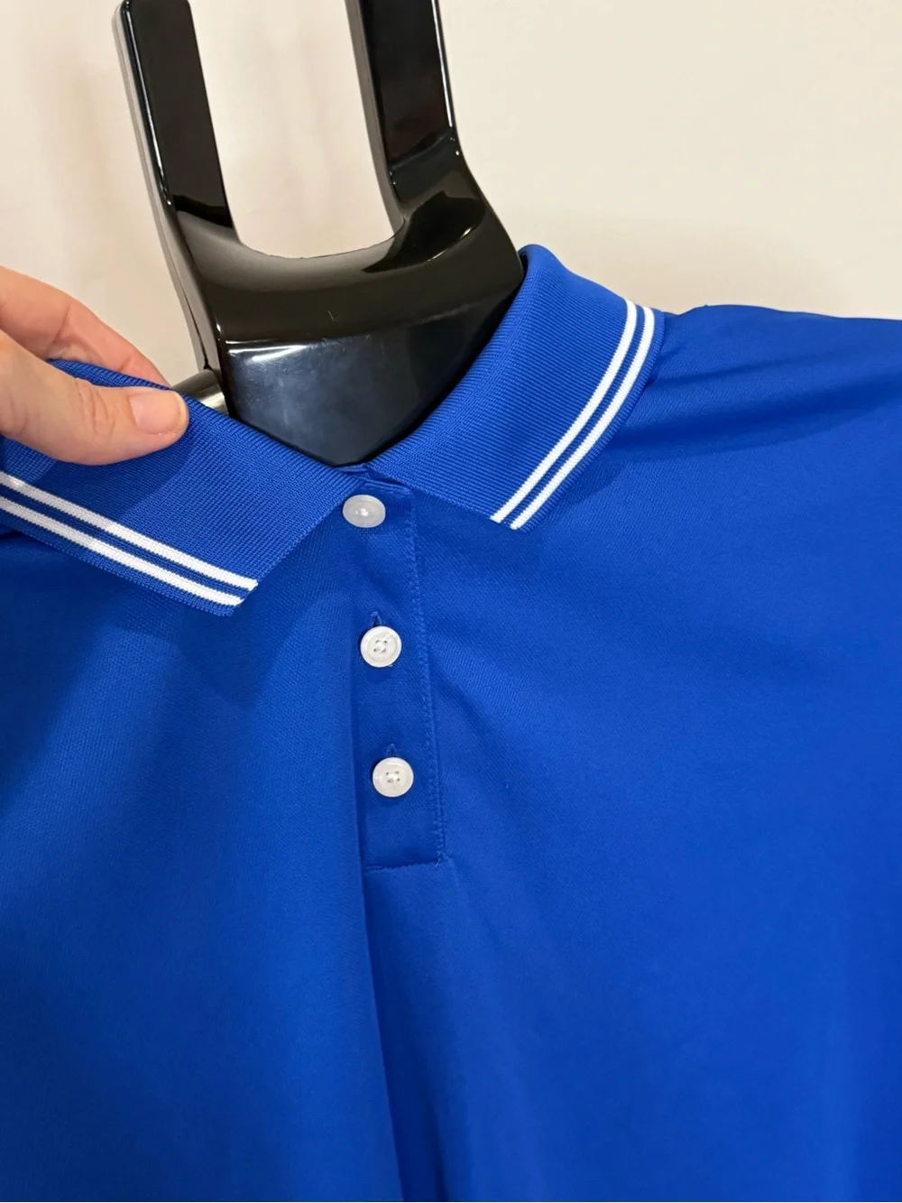 Nike Dri-FIT Women’s Golf Polo Medium Royal Blue White Stripe Collar Standard Fi